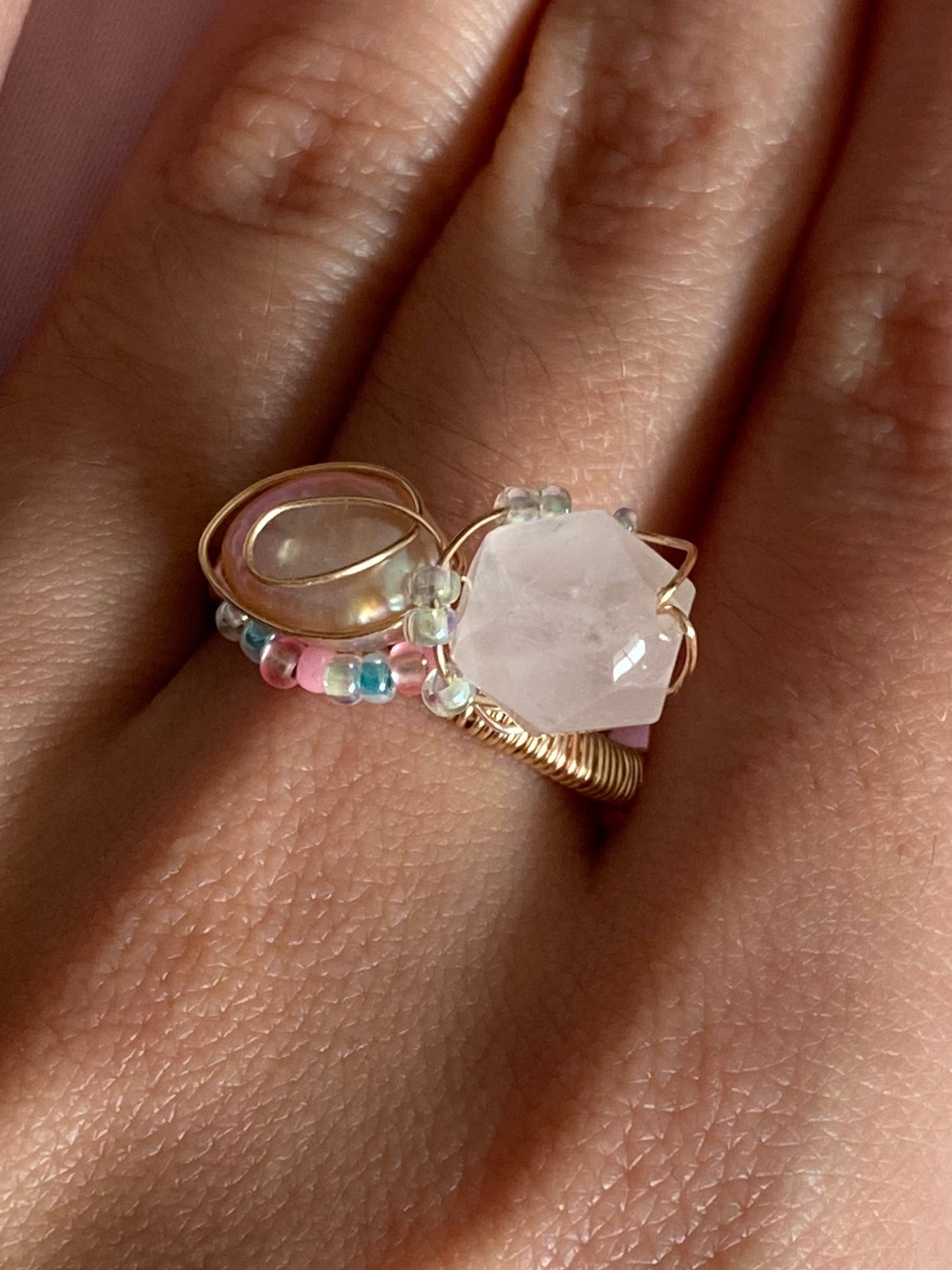 Pink Pearl, Rose Quartz and Japanese Glass